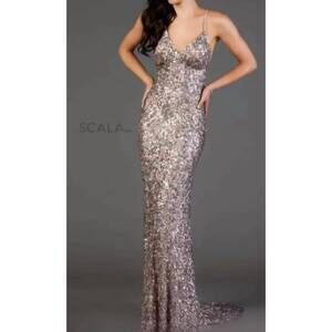 NEW SCALA 2 tone cami with sequins and beads dress in lead/silver